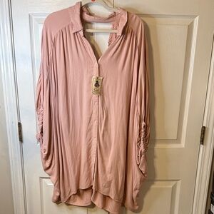 Oversized Light Pink Button-Front Tunic Top